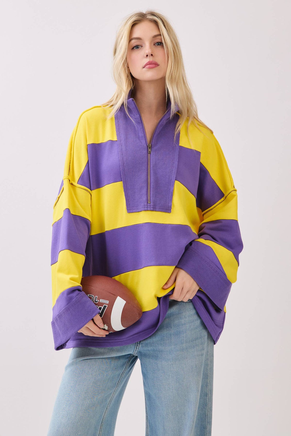 Purple & Gold Varsity Stripe Zip Pullover