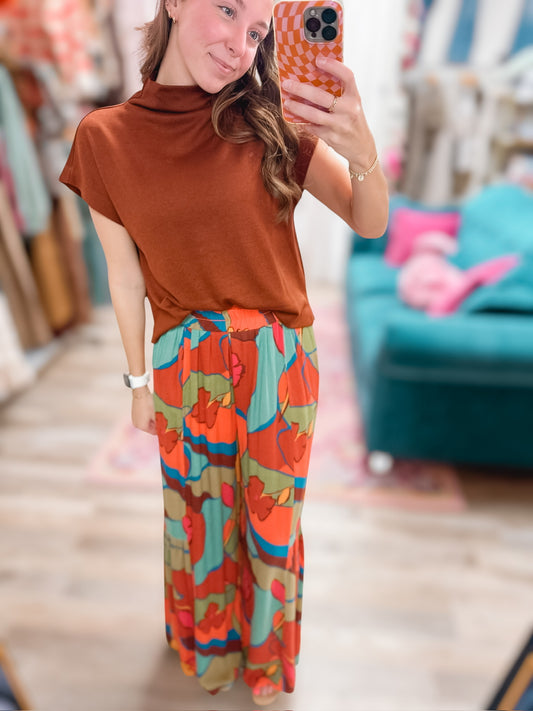 Orange Bloom Fun Floral Pants