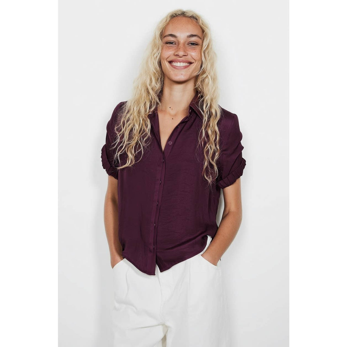 Sway Wine Short Sleeve Blouse