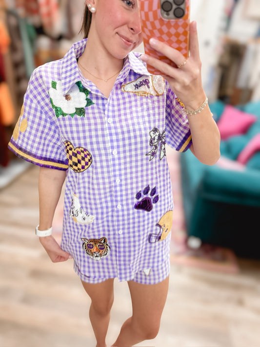 TIGERS SEQUIN GAME DAY GINGHAM 2 PIECE SET