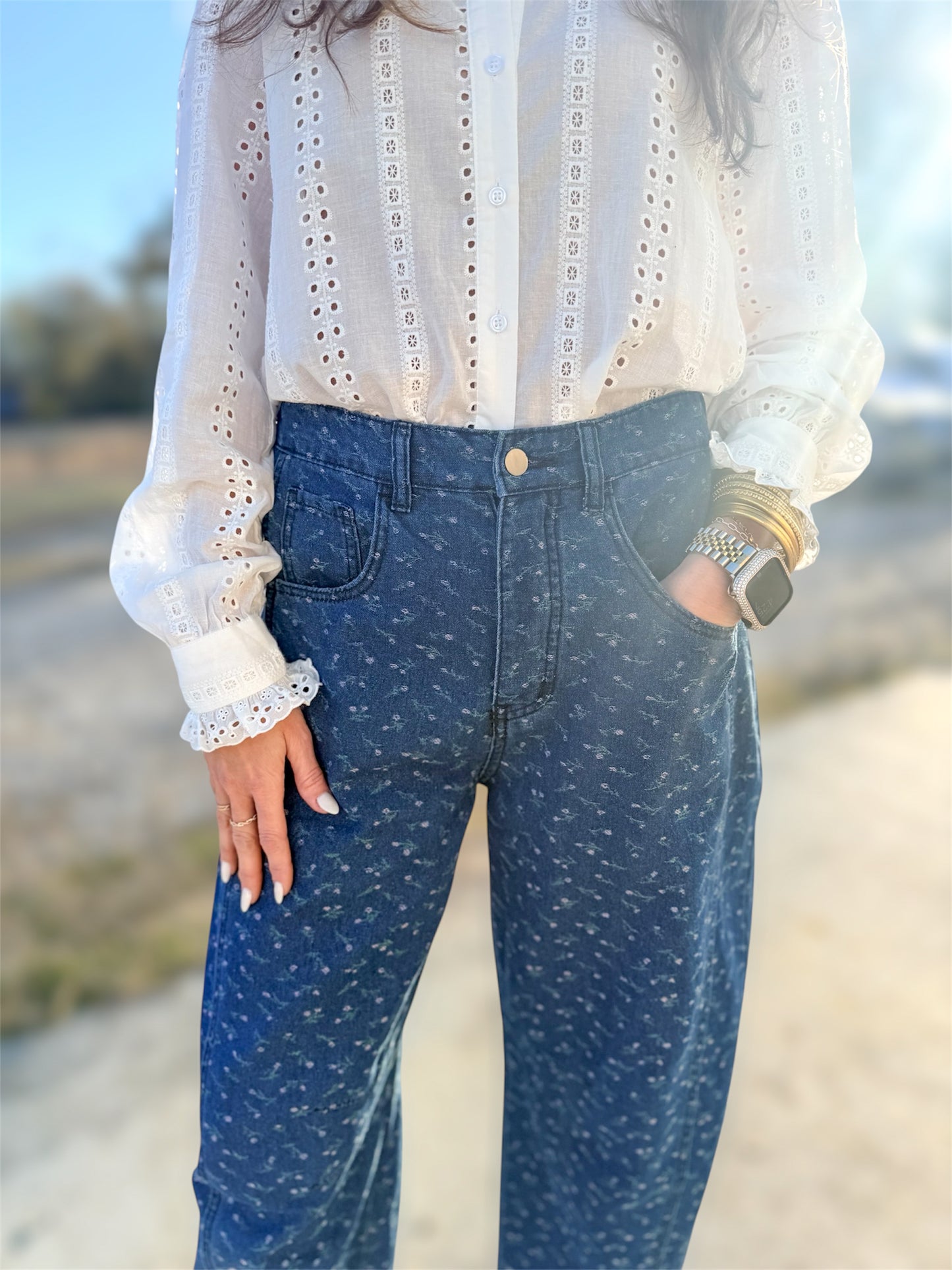 Pink Posey Dark Denim Barrel Jeans