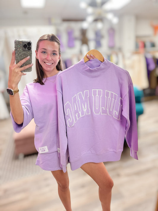 LM Stitch Mockneck Terry Cloth Top Lavender