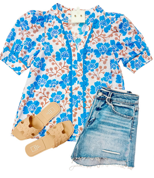 Turquoise Poppy Floral Top