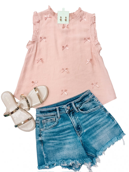 Bows & Ruffles Light Pink Sleeveless Top