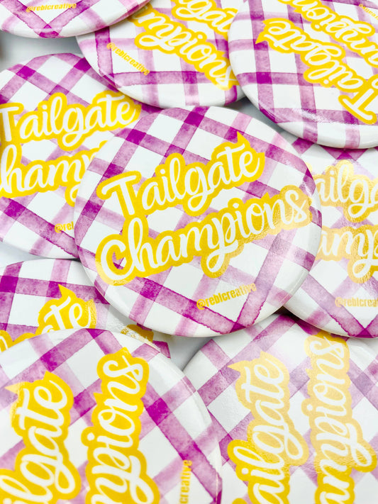 Tailgate Champions Gingham - Purple/Yellow - Game Day Button