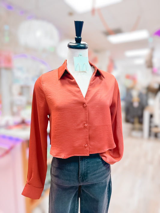 Redwood Satin Button Up Blouse