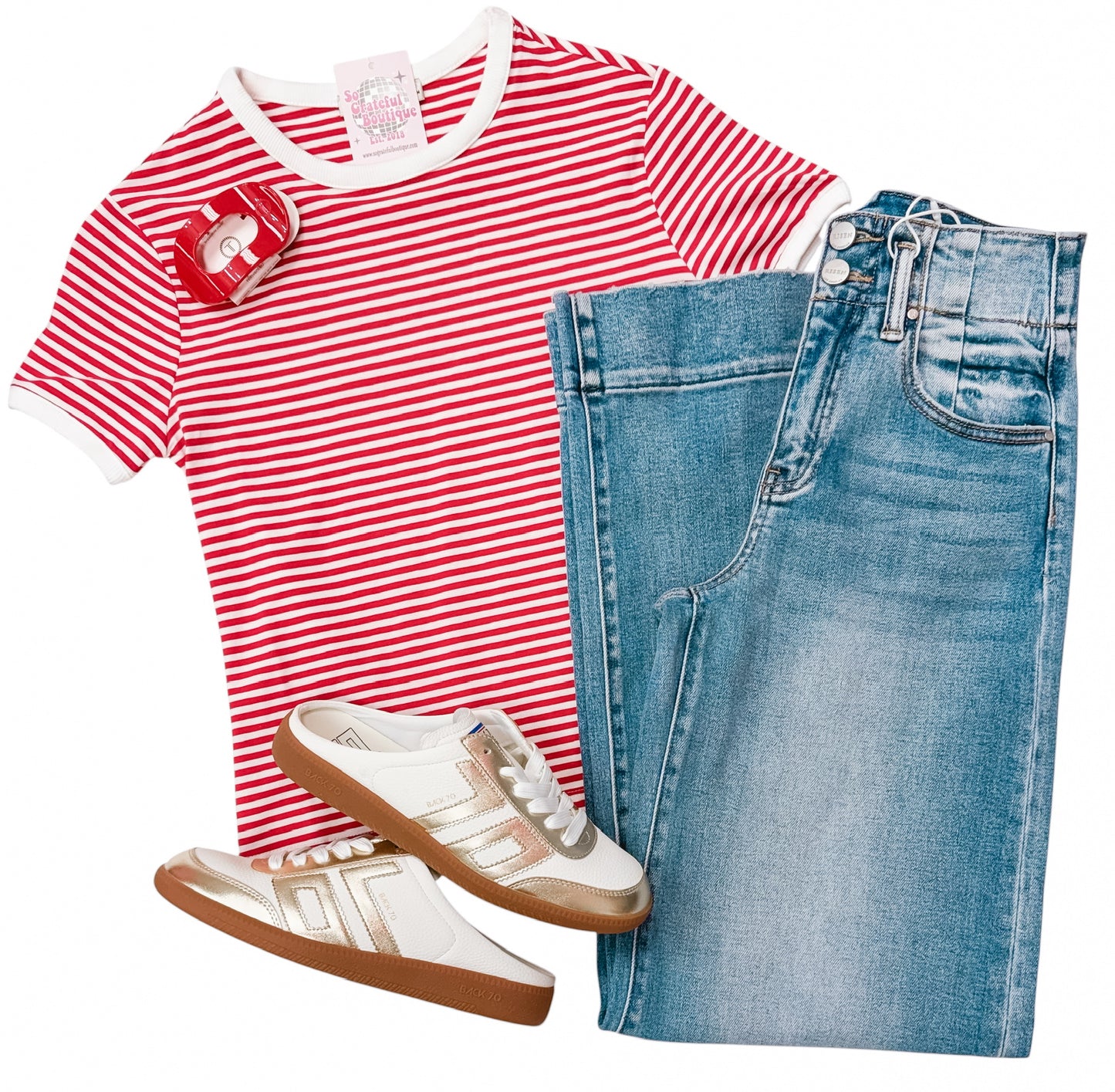 Striped Ringer Tee Ruby