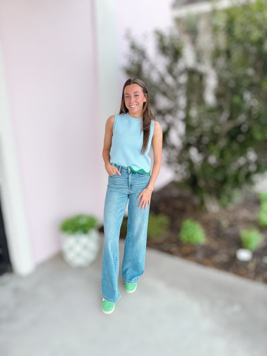 Bold & Beautiful Blue Scallop Top
