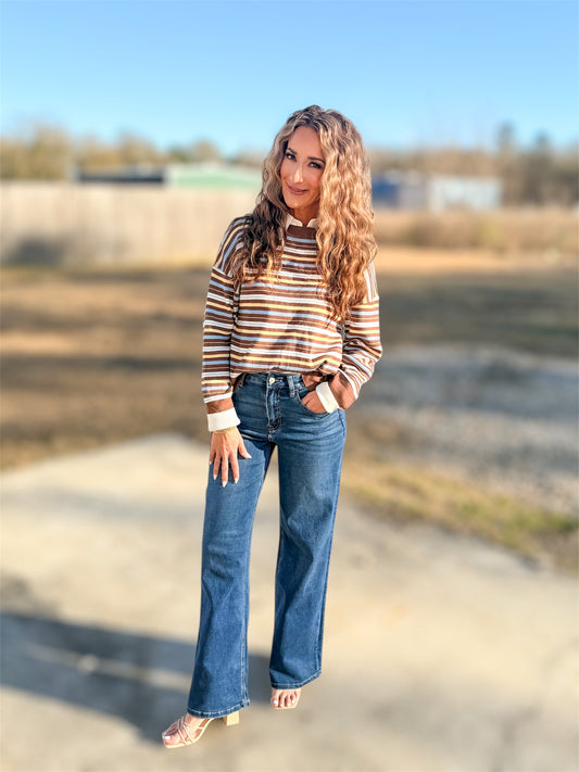 Cocoa Striped Knit Collar Top