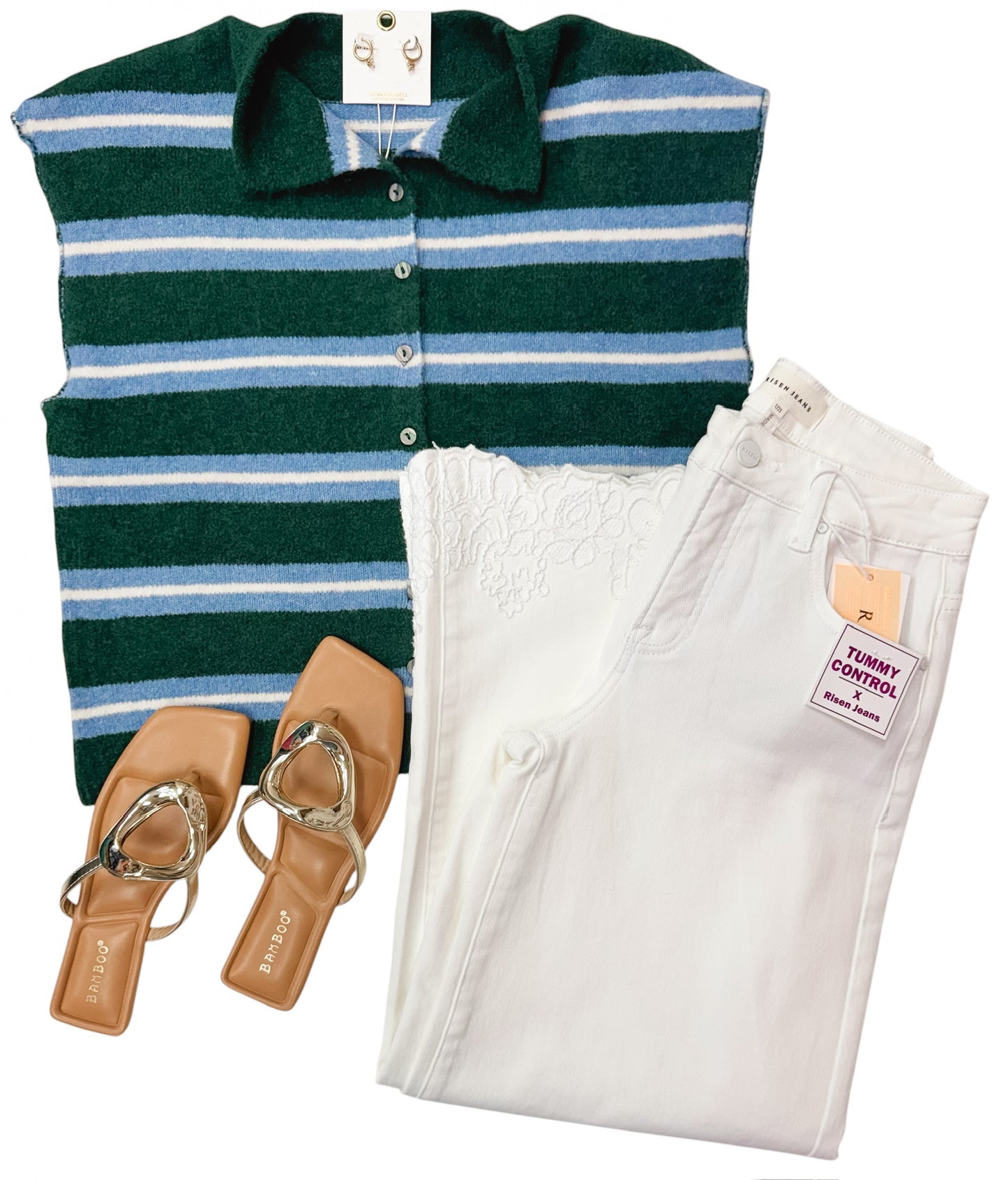 Sweet Sailor Hunter Green Striped Button Up Top
