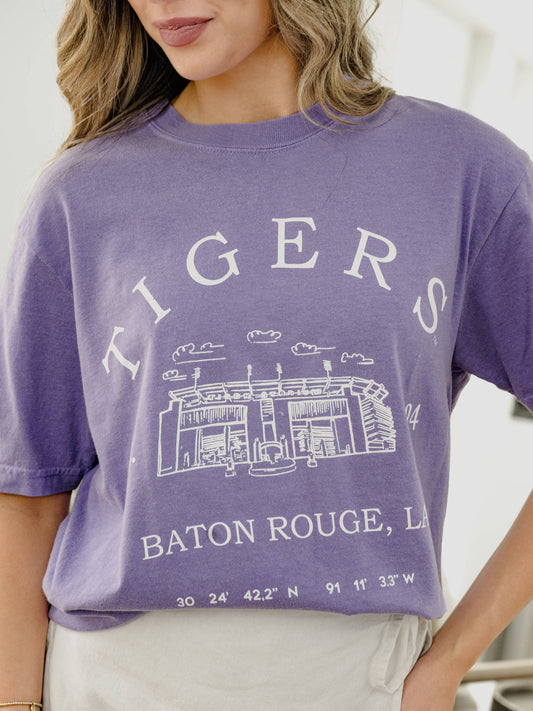 LSU Tigers Stadium Coordinates Violet Comfort Colors Tee