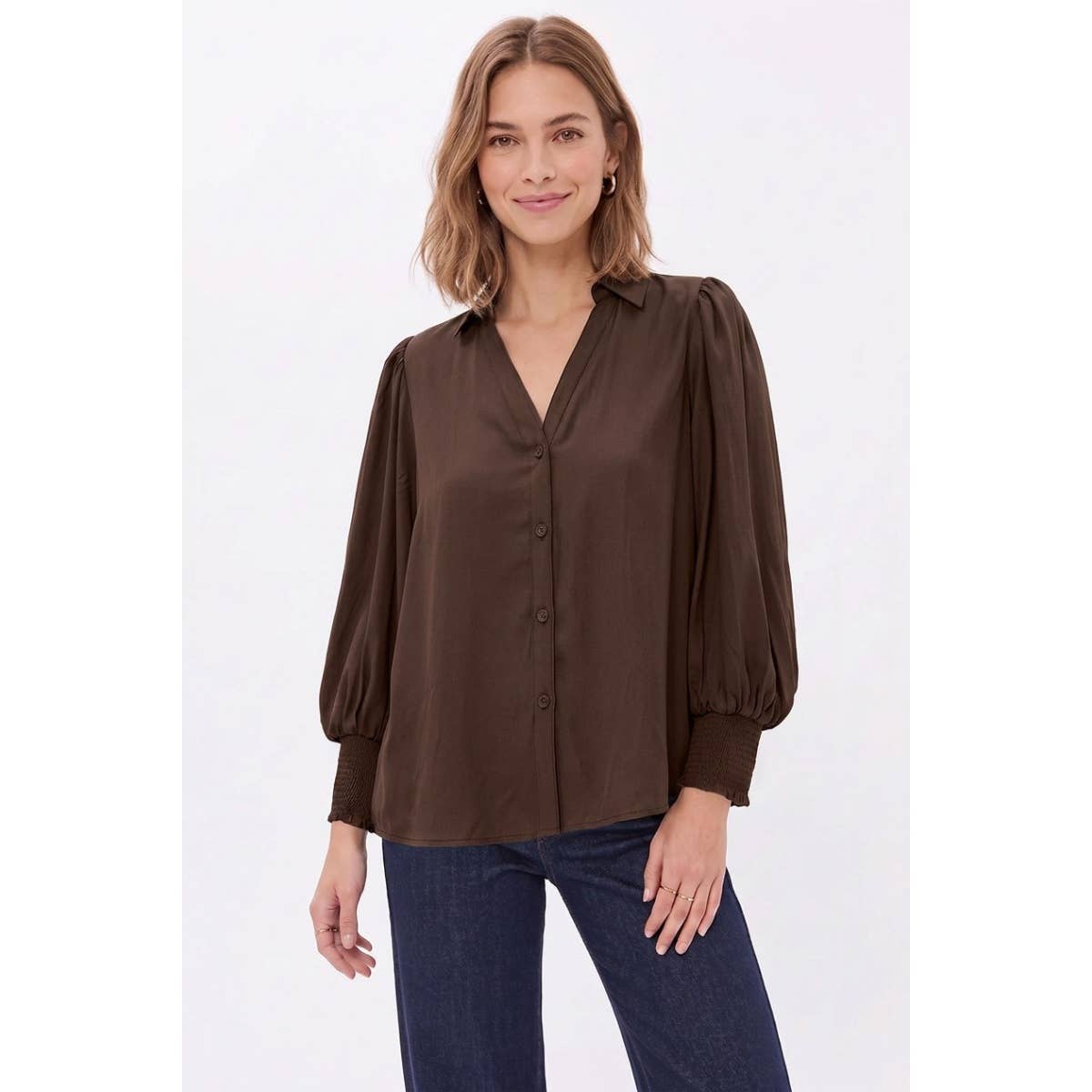 Elsie Chocolate Button Front Blouse