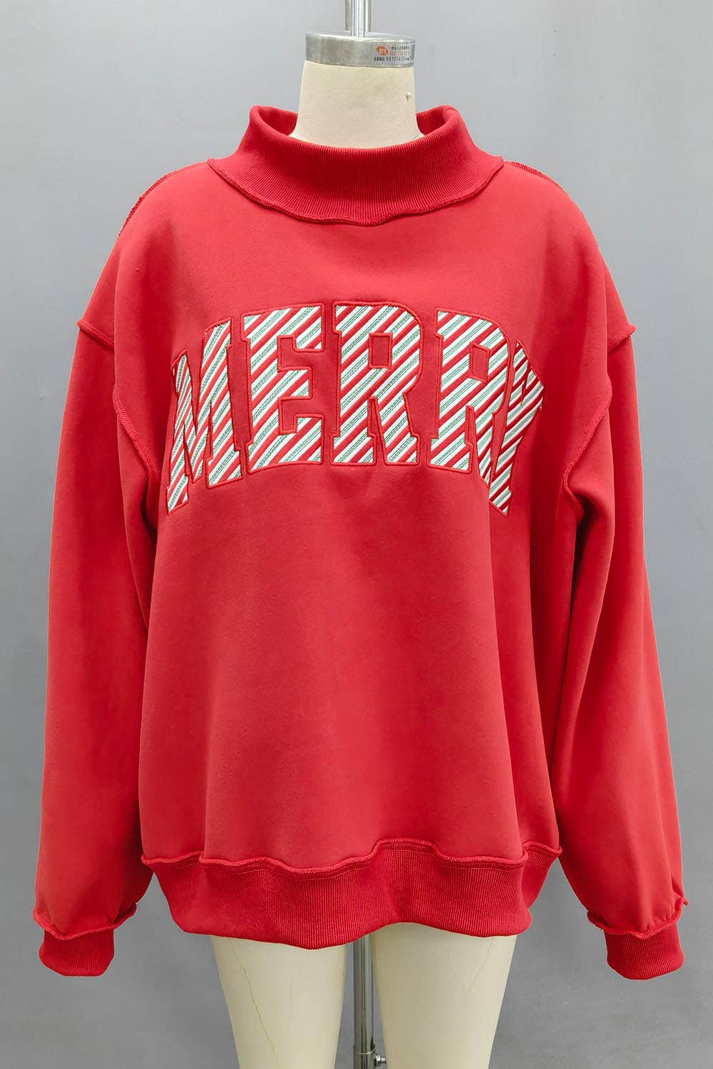 'MERRY' Embroidered Mock Neck Sweatshirt