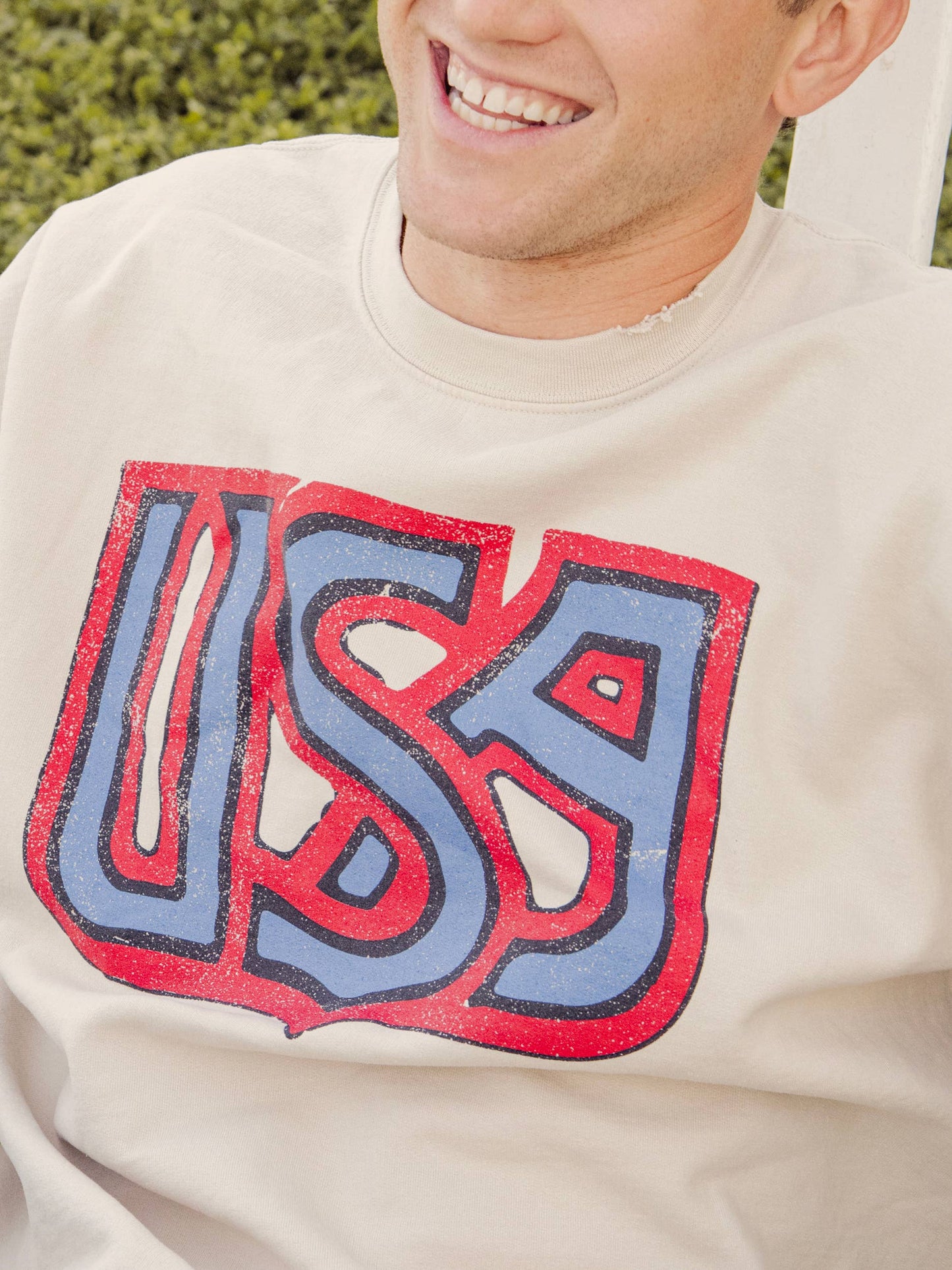 4th of July USA Monogram Sand Thrifted Graphic Sweatshirt