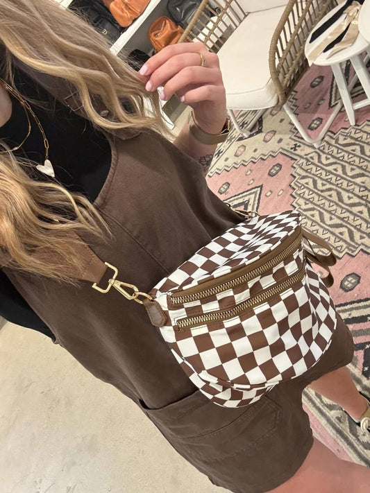 Ali Everything Checkered Double Zip Nylon Bag