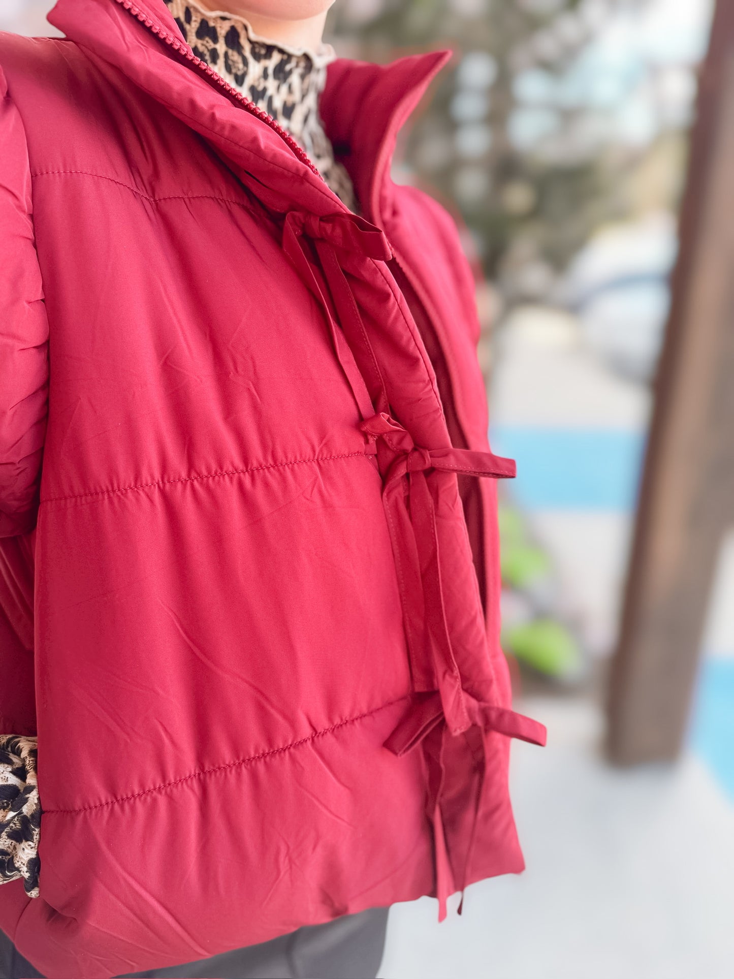 Girly Burgundy Bow Puffer Vest