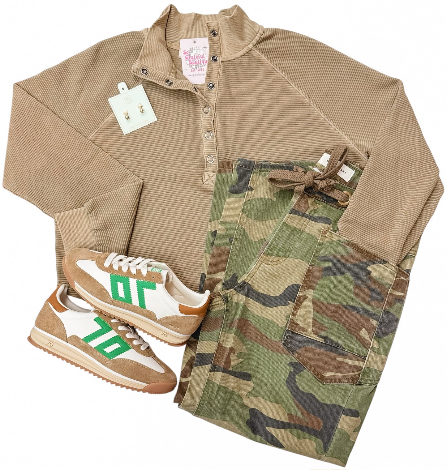 Mocha Half Snap Long Sleeve Top