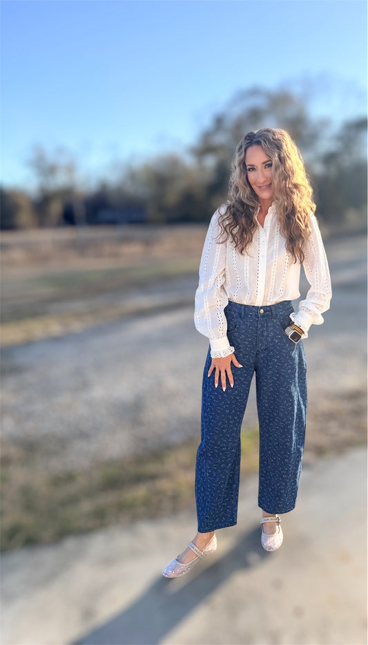 Pure Eyelet White Button Up