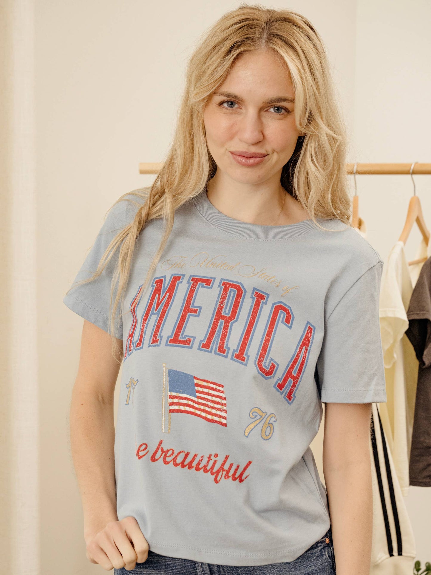 4th of July USA America Wave Arch Blue Ellie Perfect Tee