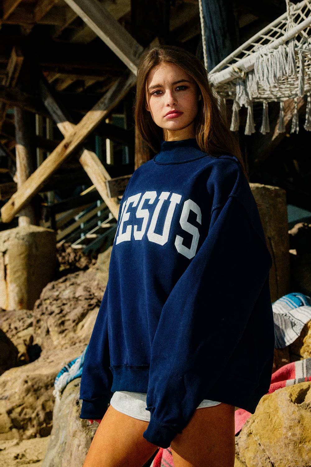 JESUS' Embroidered Mock Neck Sweatshirt