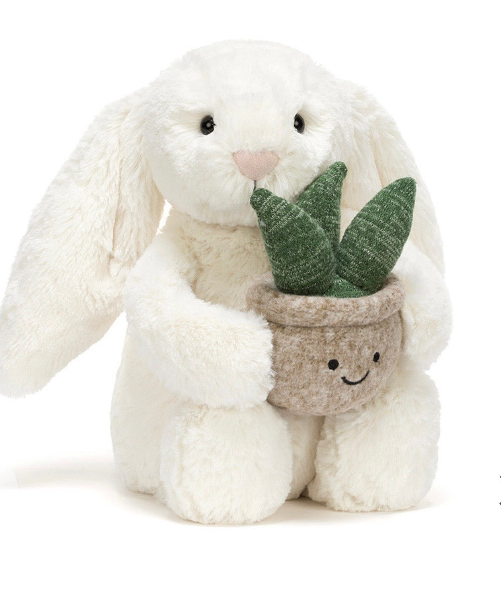 Cream Bunny With Plant