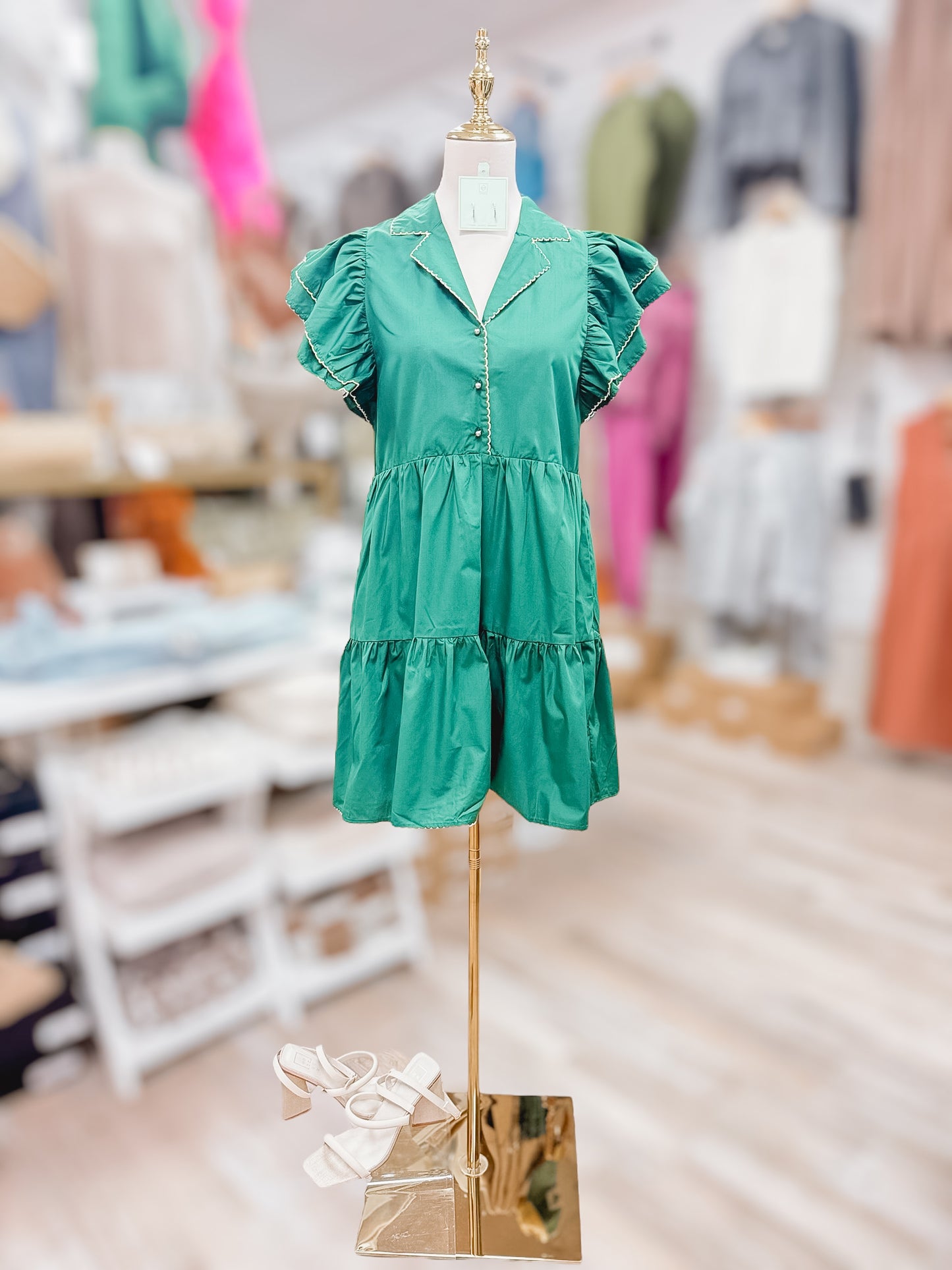 Wait For Me Scalloped Green Dress