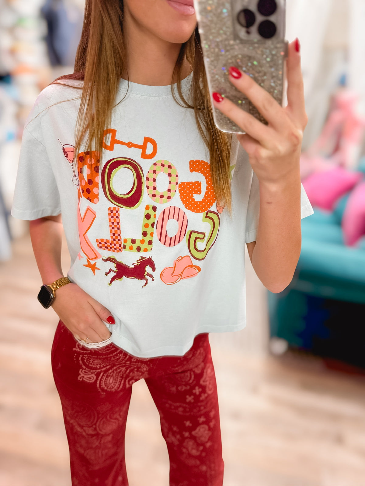 Red Bandana Frey Hem Denim