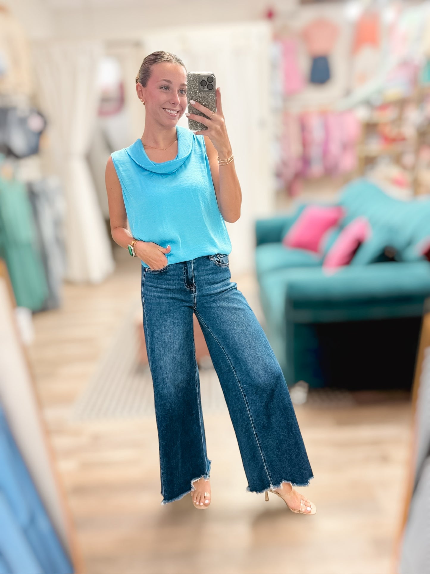 Soft Waves Turquoise Sleeveless Top