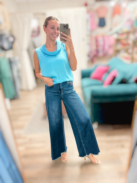 Soft Waves Turquoise Sleeveless Top