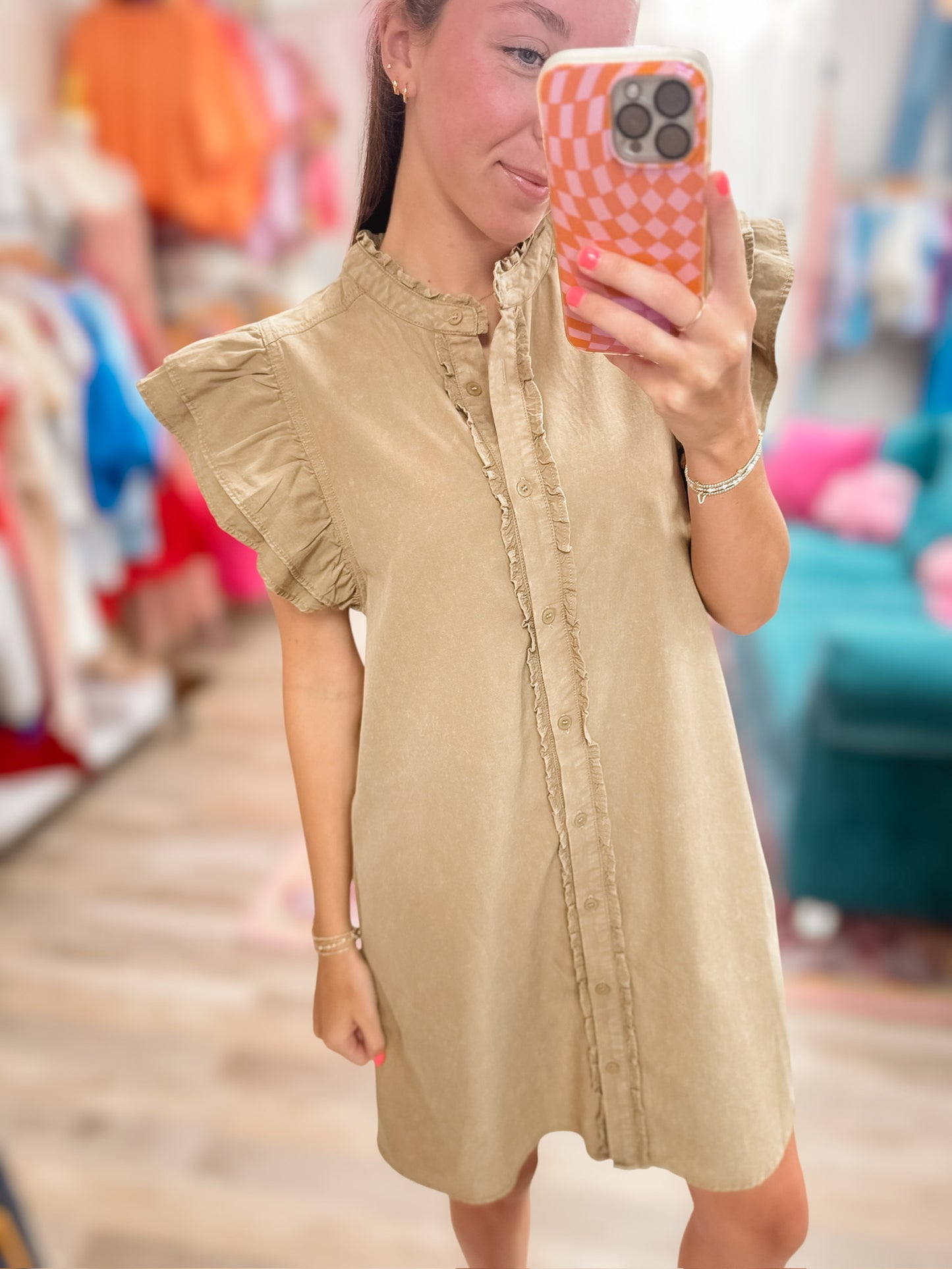 Coco Snow Washed Button Down Mini Dress