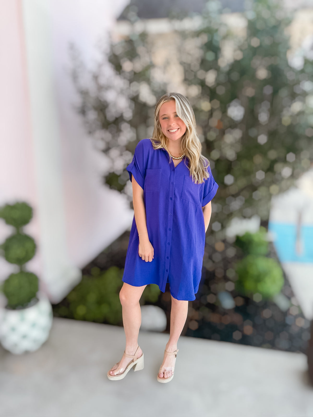 Purple Button Up Shirt Dress