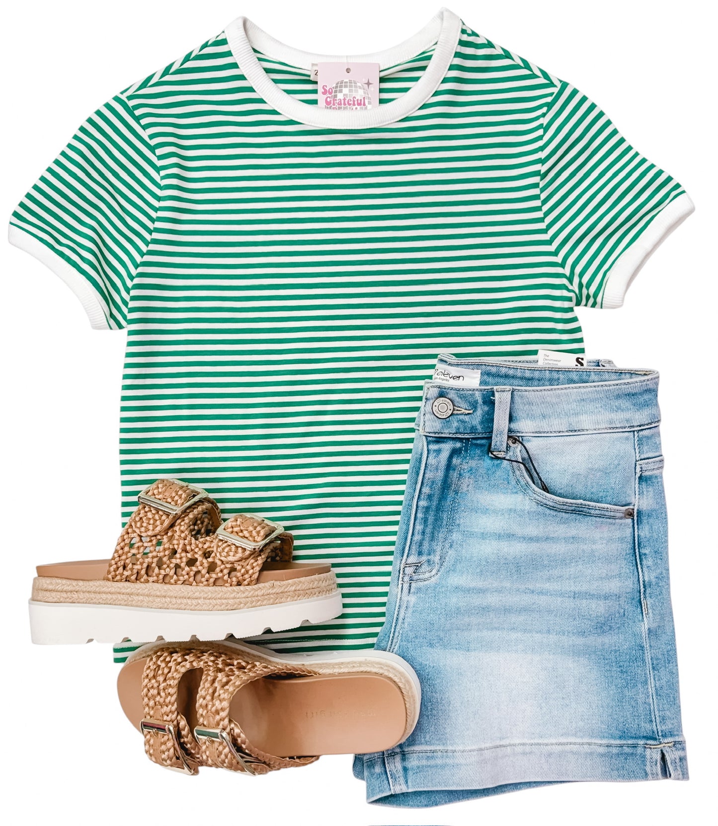 Striped Ringer Tee Kelly Green
