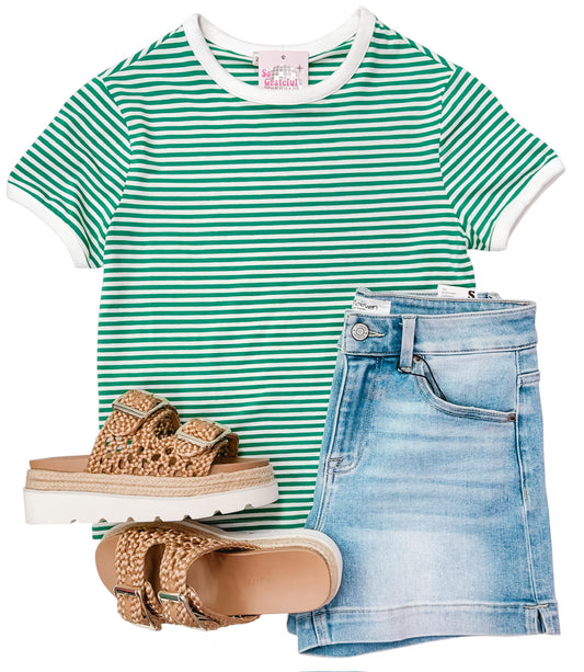 Striped Ringer Tee Kelly Green