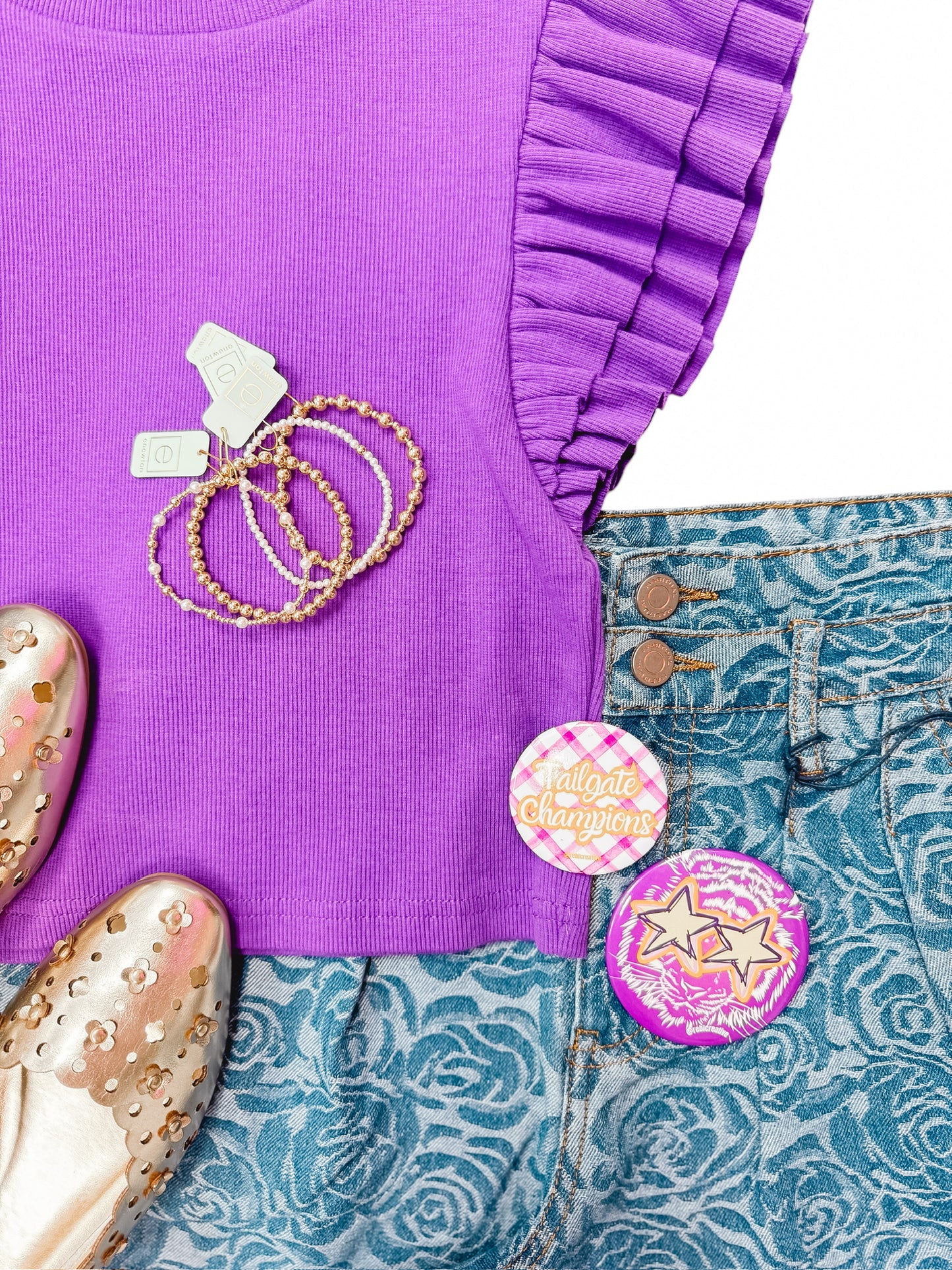 Jewel Purple Crop Ruffle Detail Top