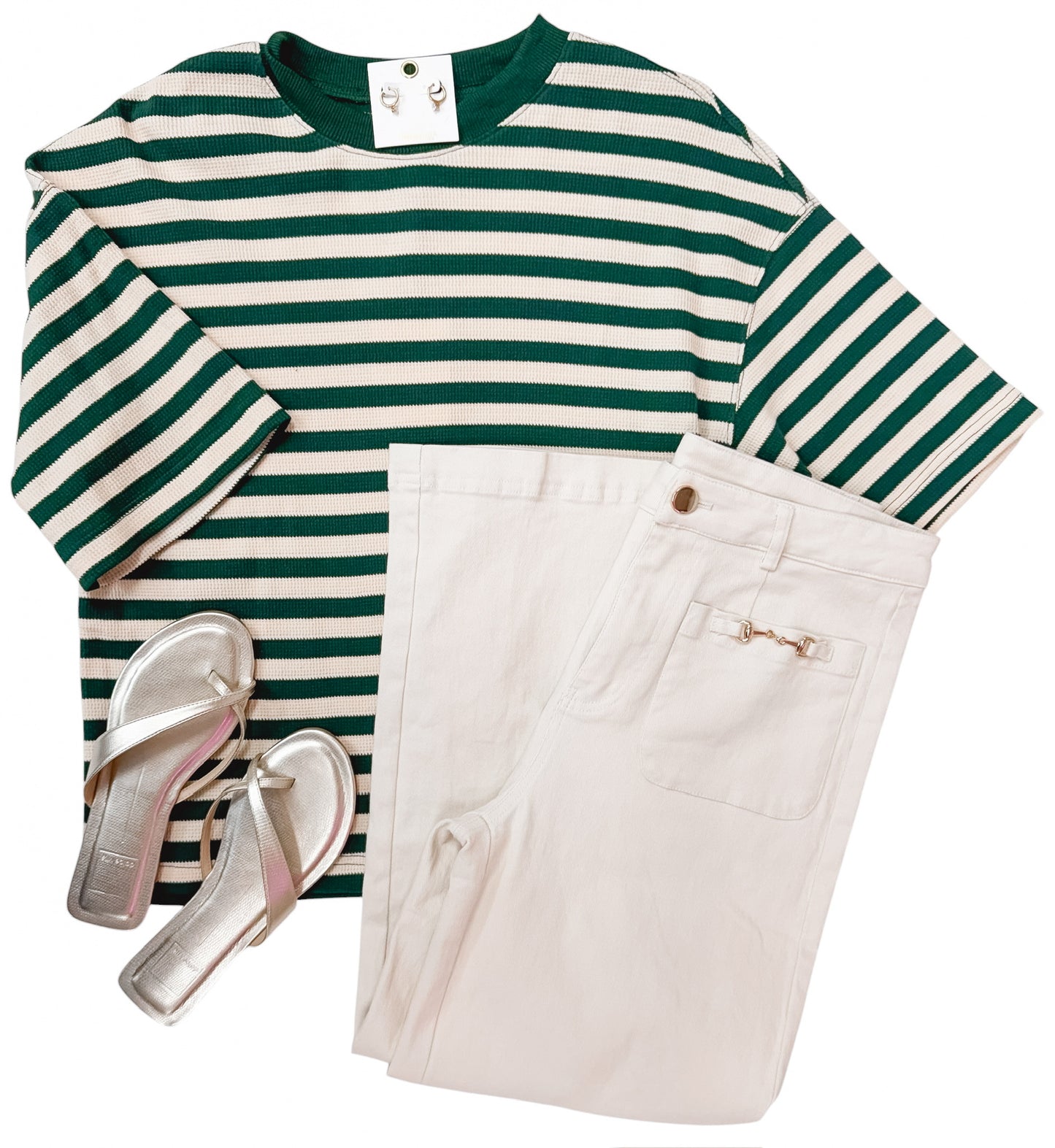 Hunter Green Kisses Striped Ribbed SS Top