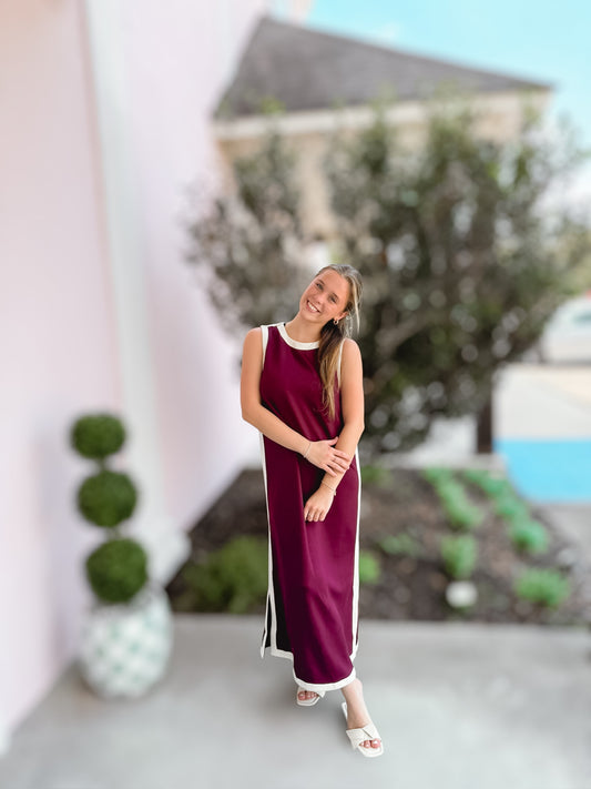 Classy & Bold Merlot Midi Dress