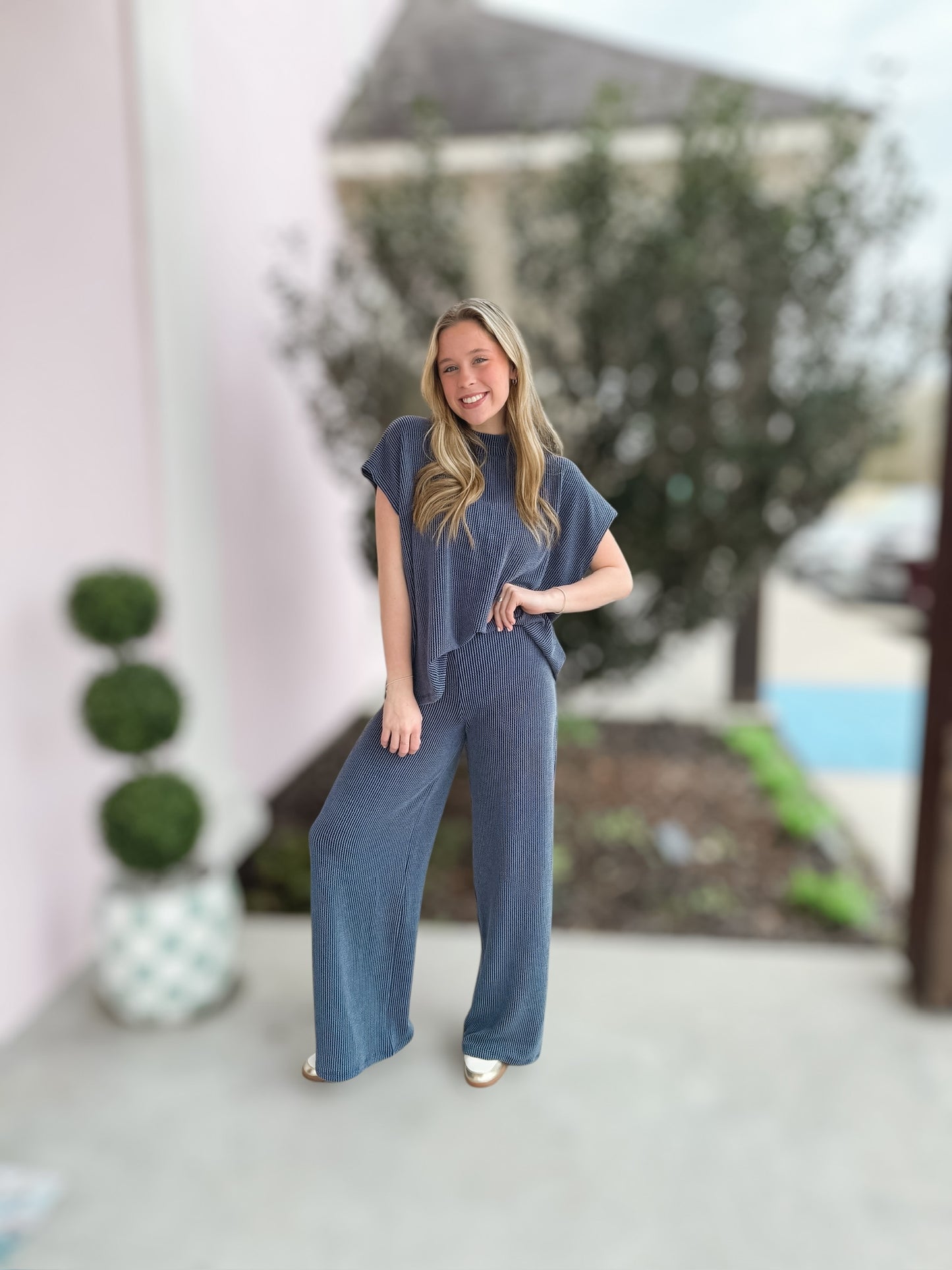 Must Have Ribbed Pant Set in Navy