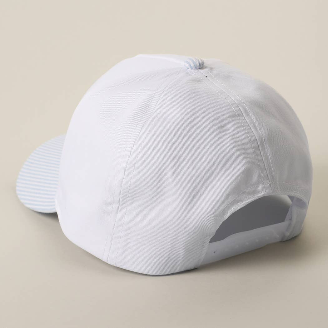 USA Gingham Embroidered Patch Stripe Brim Trucker Hat