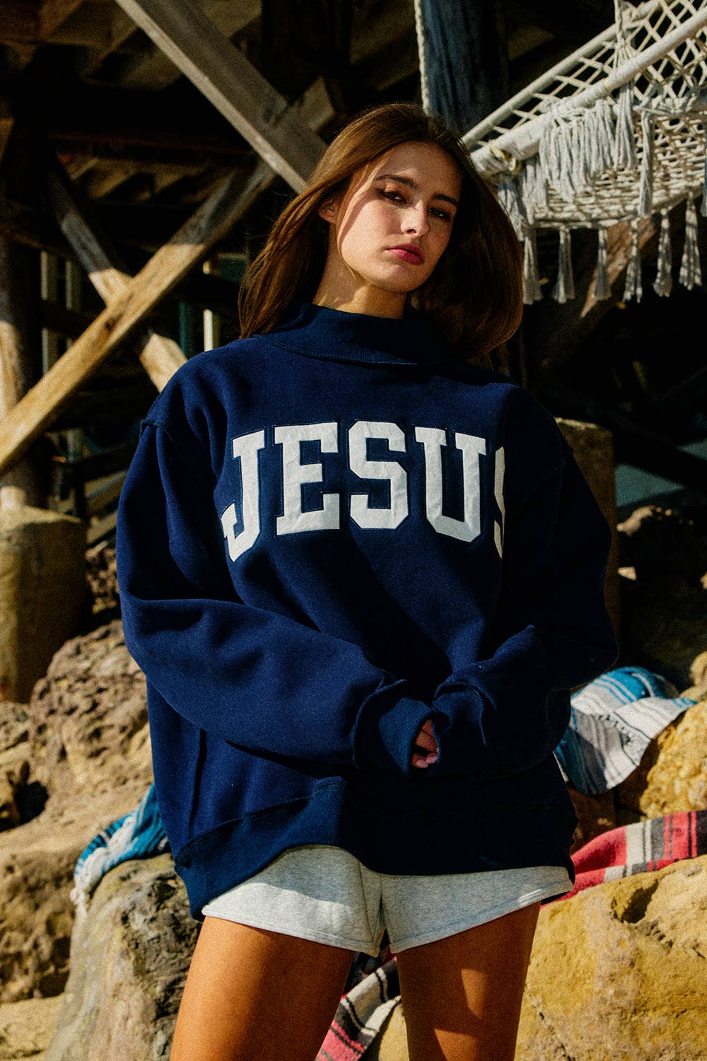 JESUS' Embroidered Mock Neck Sweatshirt
