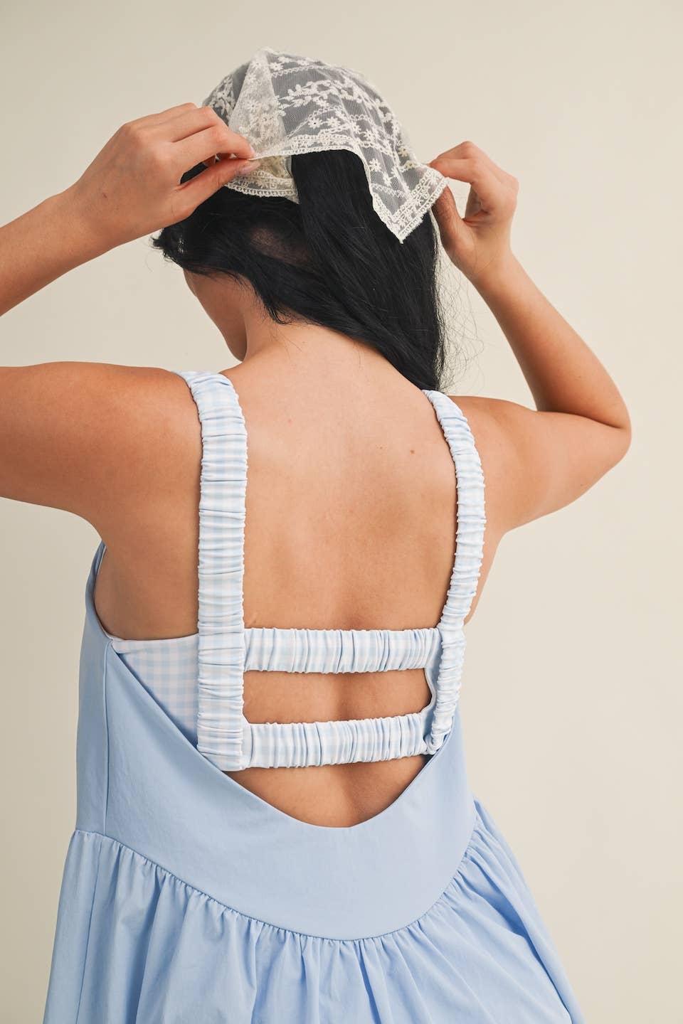 Blue Gingham Print Double Layered Play Dress