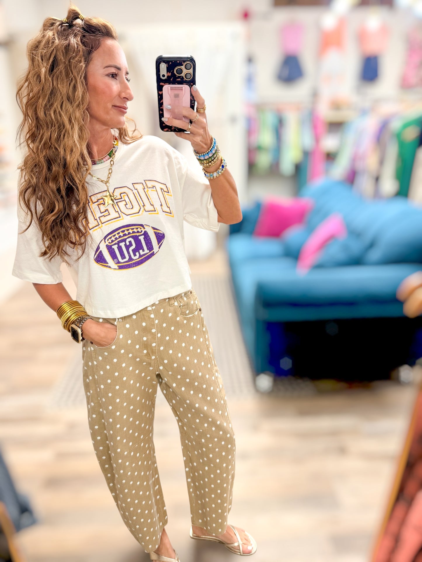 Millie Latte Polka Dot Barrel Pants