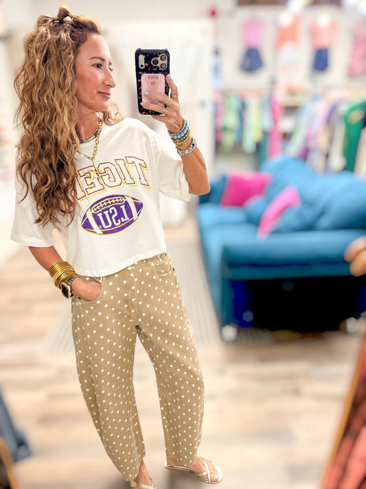 Millie Latte Polka Dot Barrel Pants