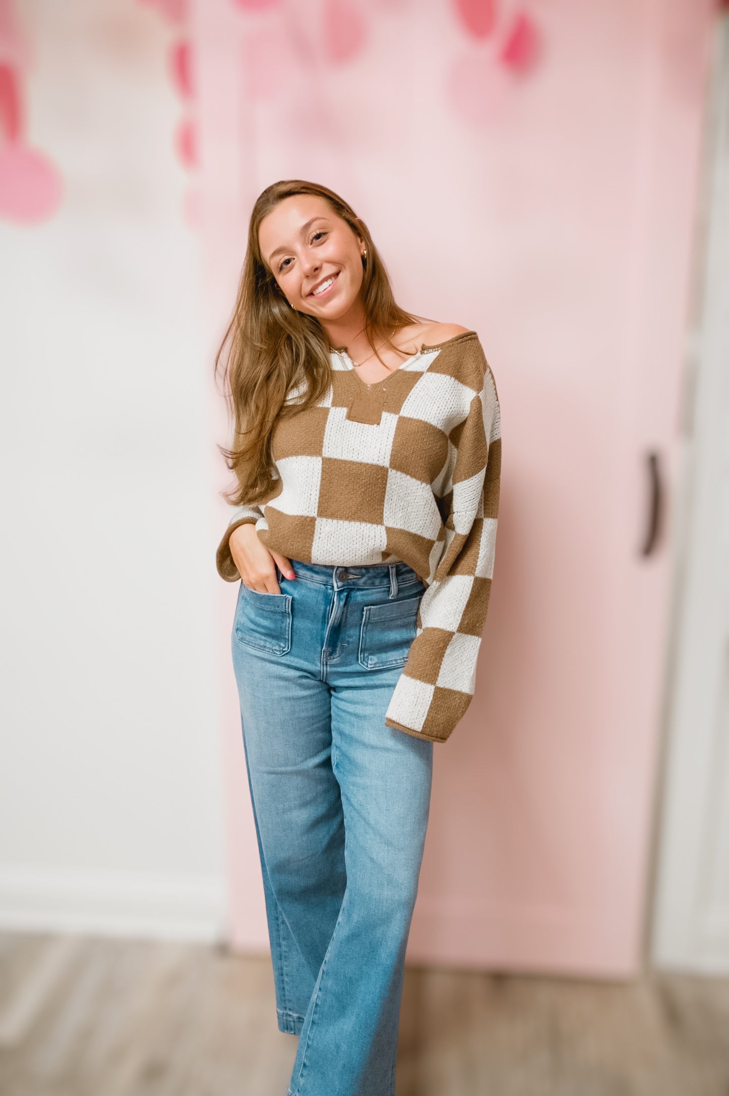 Mocha Etched Checkered Sweater