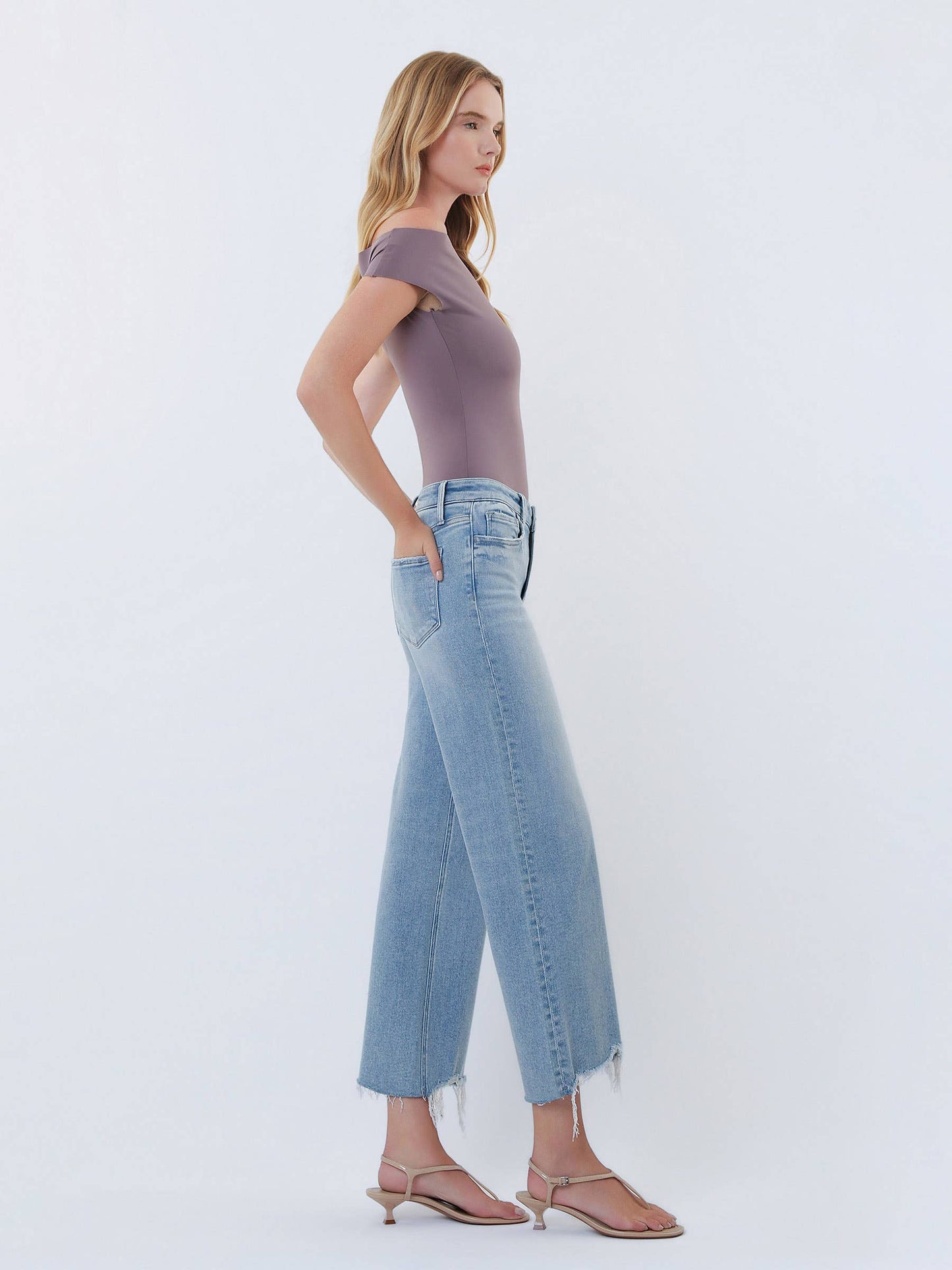 Imagine HR Distressed Hem Crop Wide Leg Denim