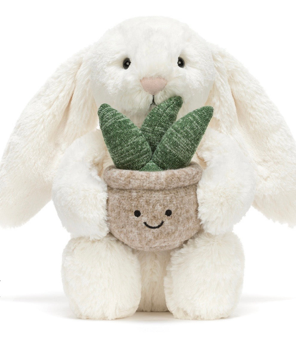 Cream Bunny With Plant