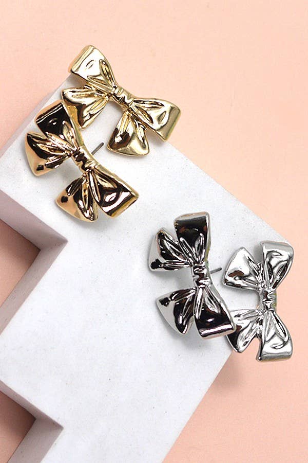 CLASSIC BOW RIBBON STUD EARRINGS | 80E2799: Gold