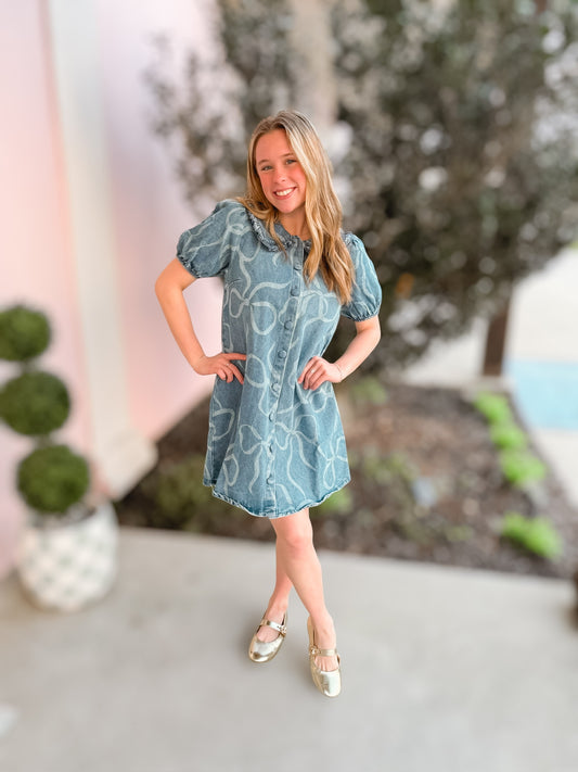 Corina Bow Pattern Denim Dress