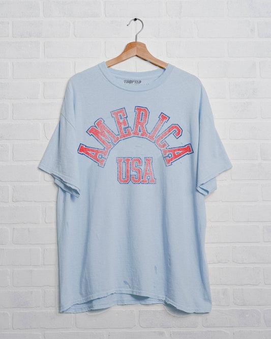 4th of July America Mega Arch Lt. Blue Thrifted Graphic Tee