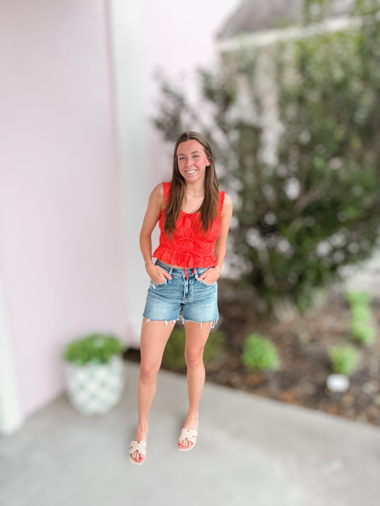You Are A Babe Tomato Eyelet Blouse