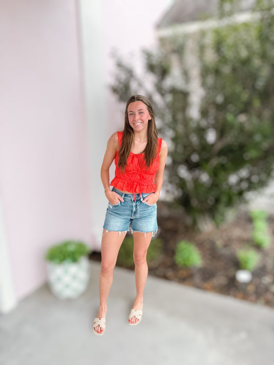 You Are A Babe Tomato Eyelet Blouse